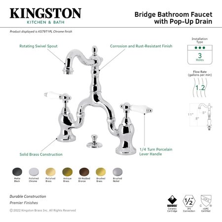 Kingston Brass Bridge Bathroom Faucet with Brass PopUp, Antique Brass KS7973PL